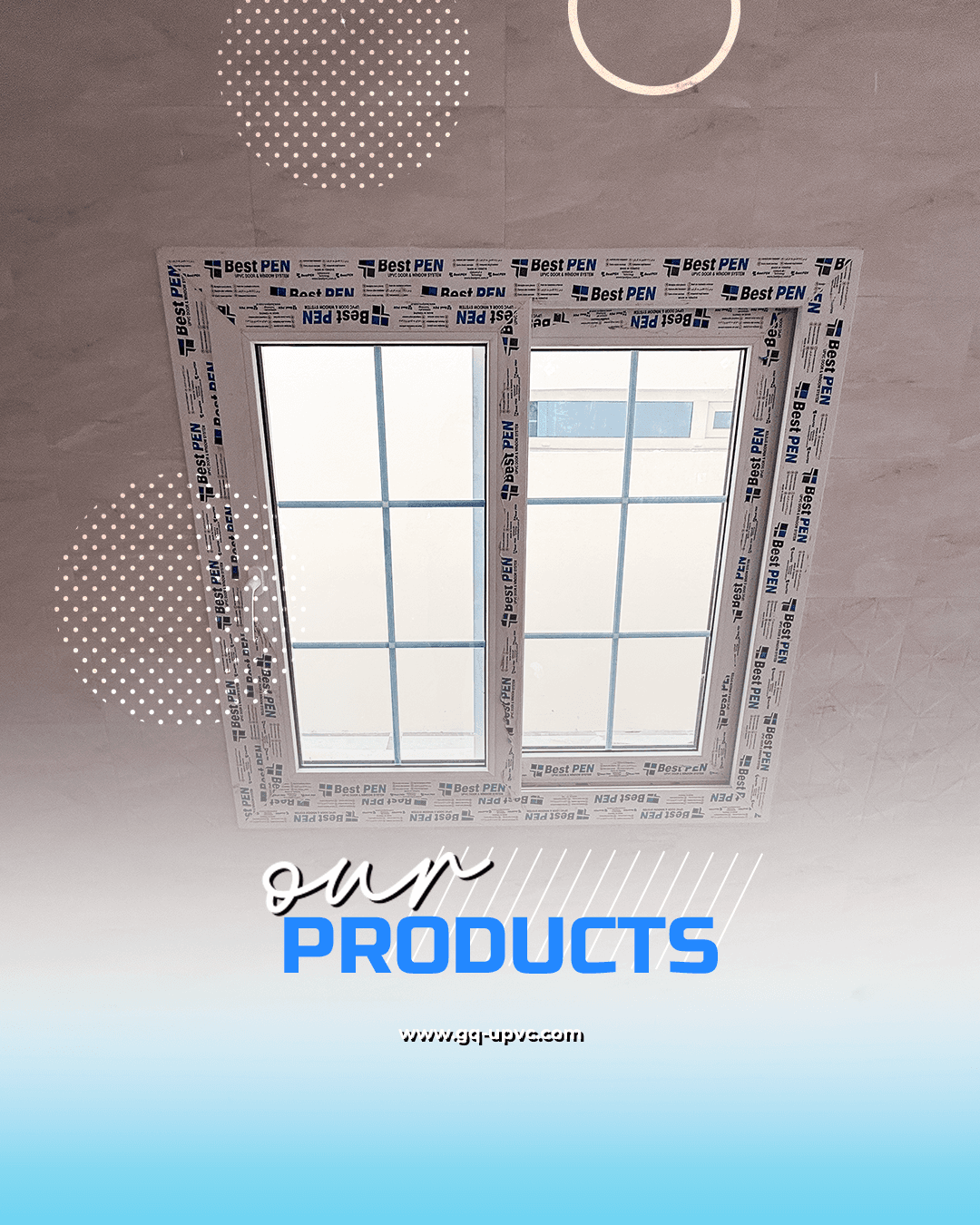 Ceiling-height UPVC window installation
