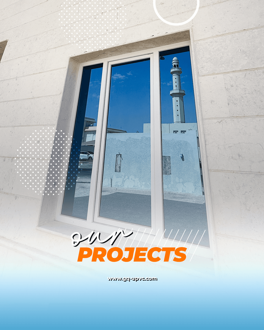 Window installation overlooking a Doha mosque